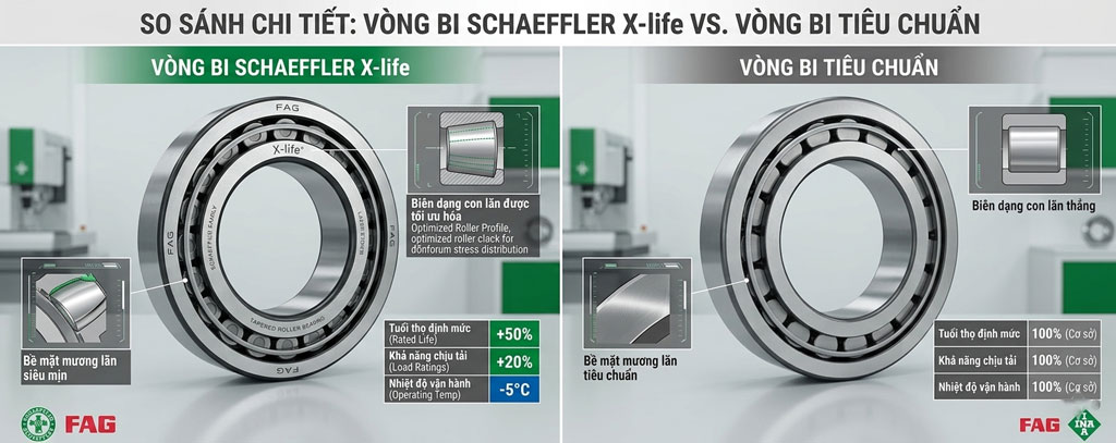 So Sánh Vòng Bi Schaeffler X-life Và Vòng Bi Tiêu Chuẩn
