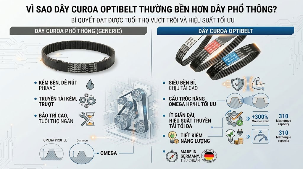Vì Sao Dây Curoa Optibelt Thường Bền Hơn Dây Phổ Thông?
