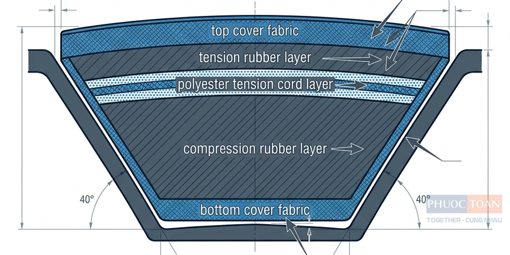 Cấu tạo các lớp của dây curoa công nghiệp Optibelt