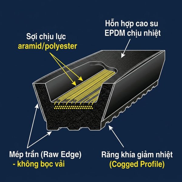 Mặt cắt ngang cấu trúc dây curoa mép trần Optibelt Super XE-Power Pro
