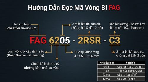 Infographic hướng dẫn đọc mã số vòng bi FAG — FAG 6205-2RSR-C3