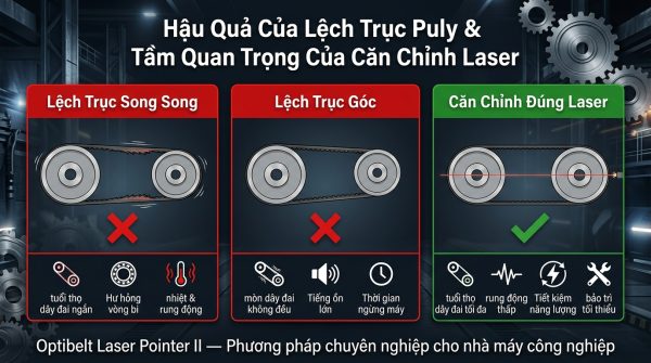 So sánh trực quan: Lệch trục song song, lệch trục góc và căn chỉnh đúng bằng laser